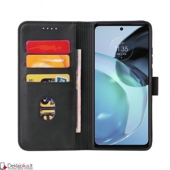 Dirbtinos odos dėklas su skyreliais - juodas (Motorola Moto G72) Dirbtinos odos dėklas su skyreliais - juodas (Motorola Moto G72)